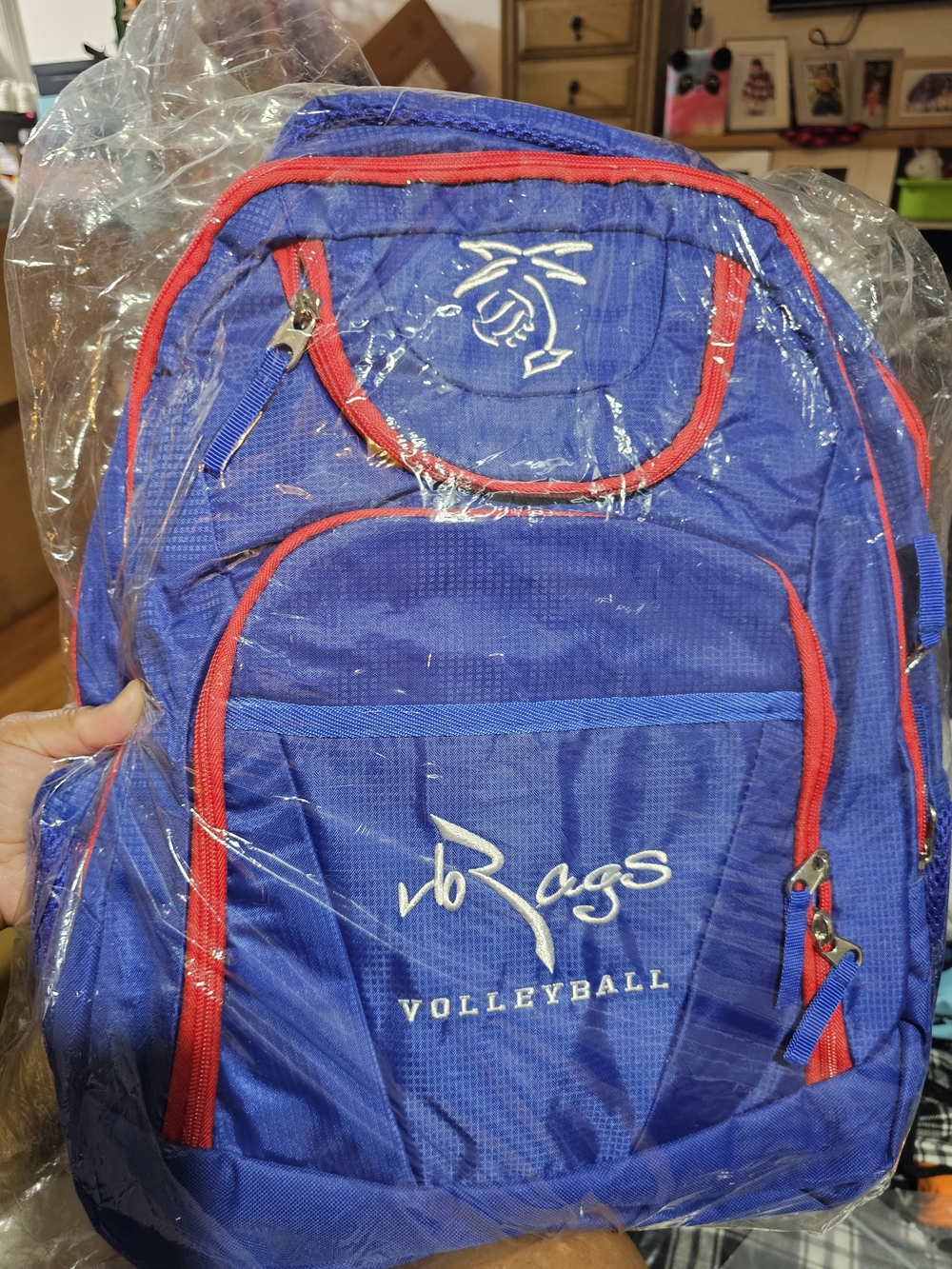 Volleyball Backpack for Men in Blue with Red Trim by